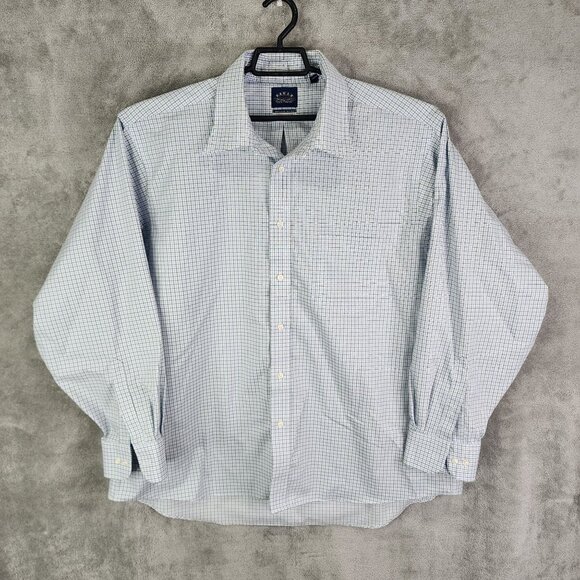 Mens Eagle Shirtmakers Blue Green Plaid Shirt Button Down Long Sleeve Size 18.5 - Picture 2 of 8